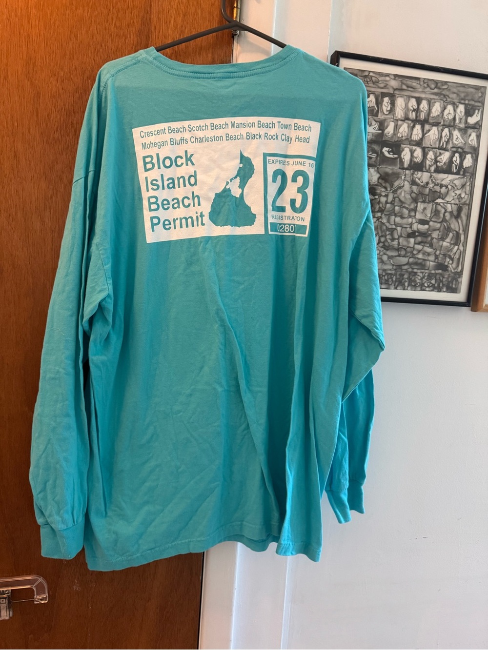 Block Island Beach Permit Long-Sleeve Tee - Teal XL